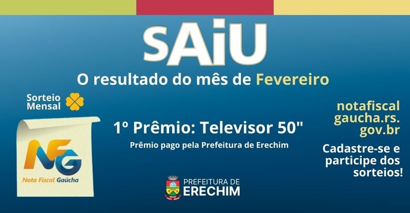 Saiba quem é o ganhador do sorteio da Nota Gaúcha de fevereiro, prêmio pago pela Prefeitura de Erechim